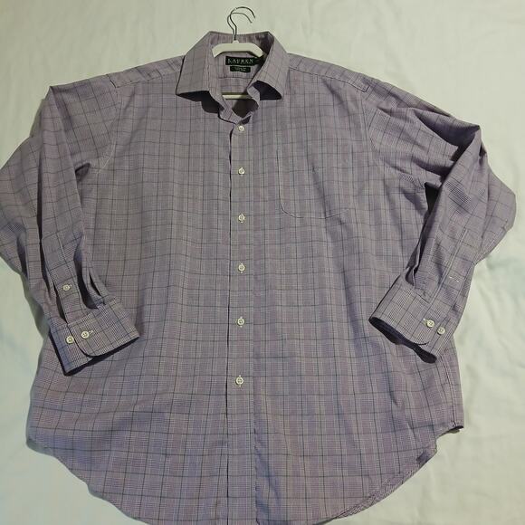 Lauren by Ralph Lauren Men's 17 34/35 100% Cotton Lilac Plaid Non-Iron Button-Up - Picture 4 of 12